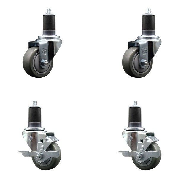 Service Caster 3'' Gray Poly Wheel Swivel 1-5/8'' Expanding Stem Caster Set 2 Brakes, 4PK SCC-EX20S314-PPUB-2-TLB-2-158 - main